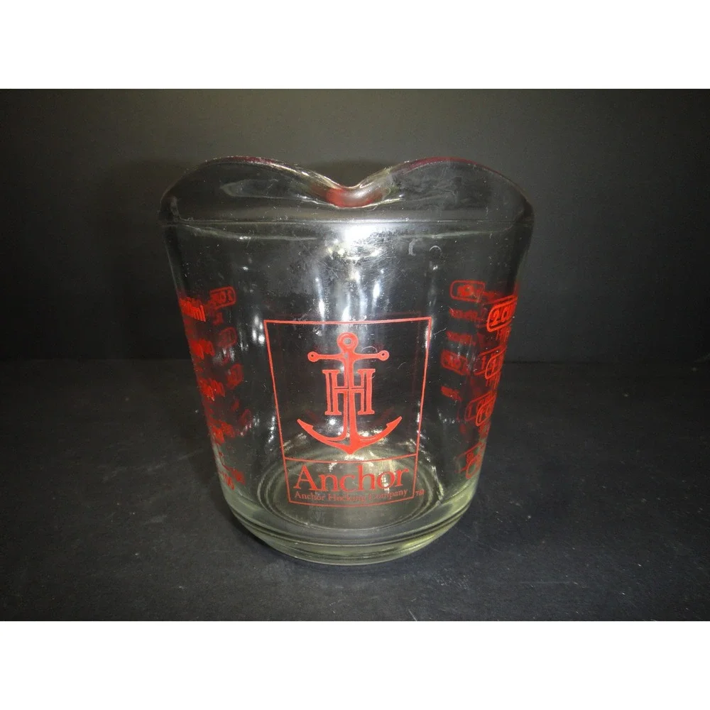 Anchor Hocking 2 Cup Glass Measuring Cup Red Markings 16oz 500ml Made in USA VTG